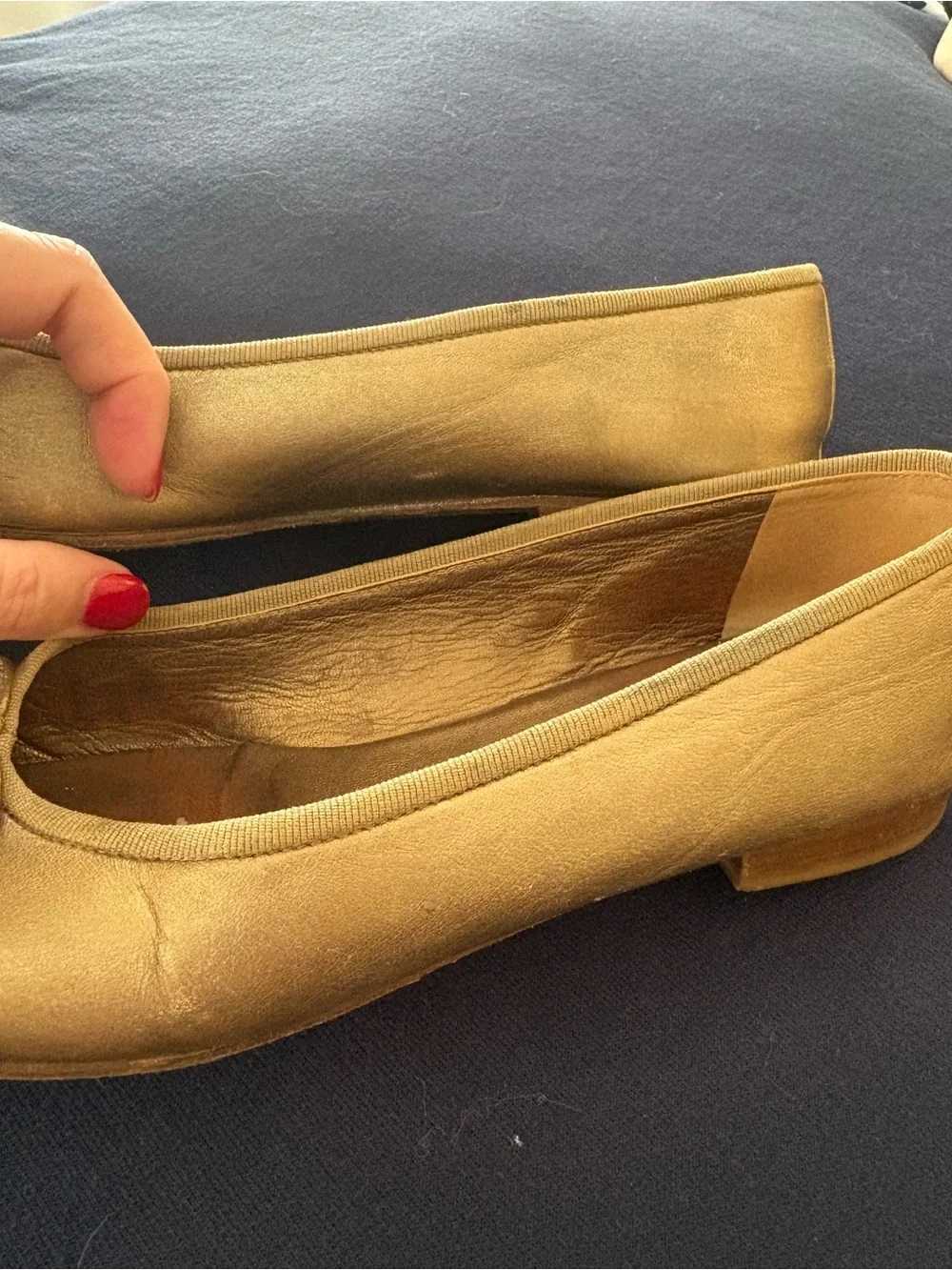 Chanel Gold Leather Ballet Flats - Women's 38